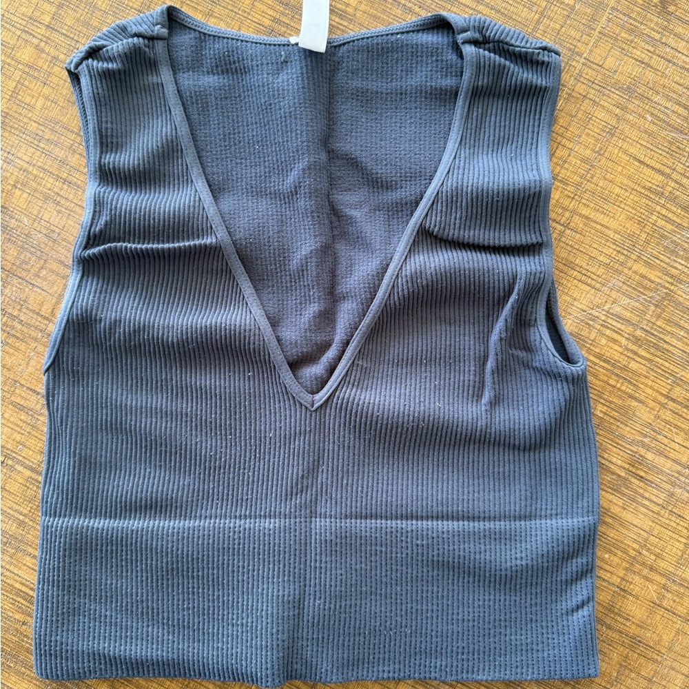 Nikibiki Charcoal Ribbed V-Neck Tank Top